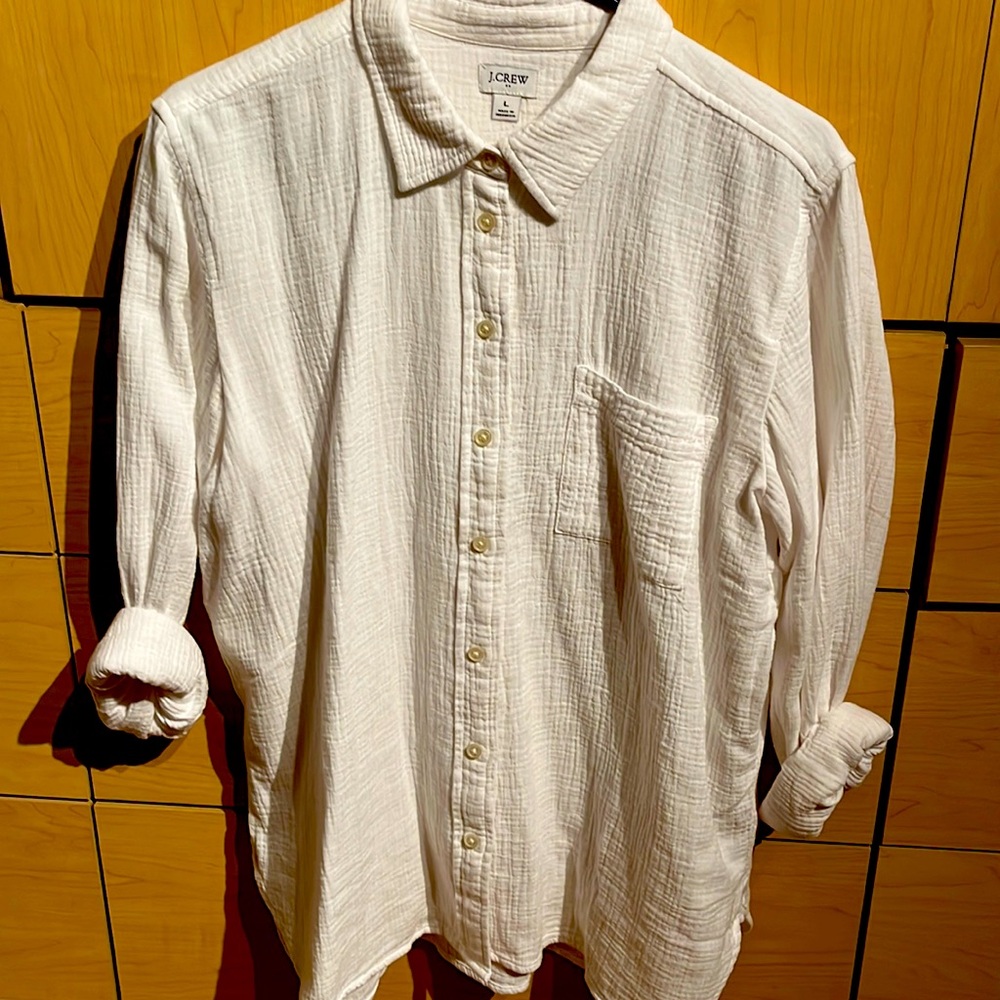 J Crew Factory, Gauze Button up Shirt, Size Large